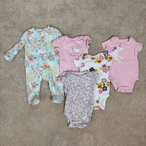 Infant‎ Girls Short & Long Sleeve Snap Bottom One Piece Bodysuit Lot (5) Size 3M